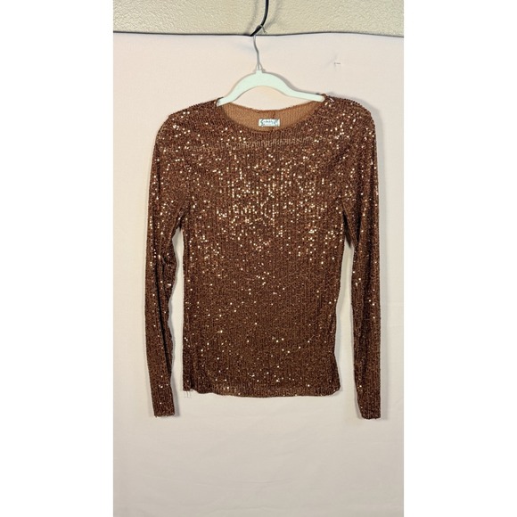Free People Jackets & Blazers - Intimately Free People Copper Gold Rush Sequin Stretch Top Womens M Brown Crew